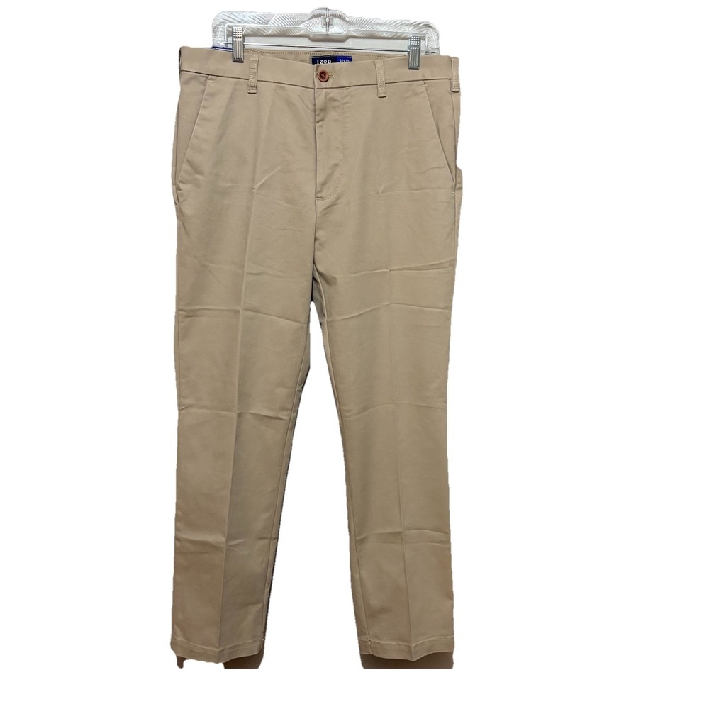 IZOD Khaki Pants Mens 32x30 SportFlex Straight Flat Front NWT Cedarwood